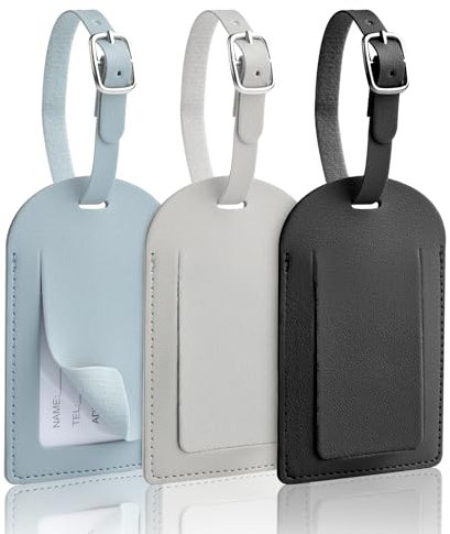 AiQInu 3 Stück Kofferanhänger, PU Leder Gepäckanhänger für Koffer mit Namenschild, Koffer Anhänger mit Verstellbarer Schnalle, Adressanhänger Koffer für Geschäftsreise, Flugreisen