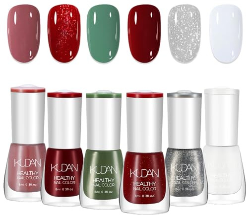 Christmas Nail Polish Set - 6PC Quick Dry Nail Varnish Kit, Green Red White Glitter, Classic XMAS Series, Long Lasting, Perfect Gifts for Women