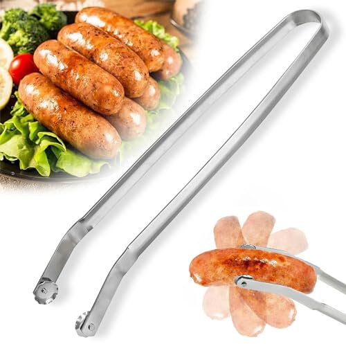 Hysenm Pinze da cucina per barbecue per salsiccia per grigliare, 2024 nuove pinze da cucina per barbecue in acciaio inossidabile, pinze da cucina con manico lungo per girare pancetta bistecca carne