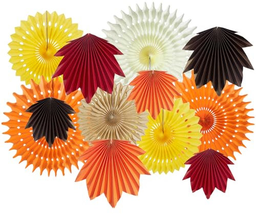 Easy Joy Herbst Dekoration 12 Stück Party Papier Orange Aufhängen Fächer Ahornblatt und Hängende Papier Girlande Dekorpapier für Herbst Erntedankfest Waldgeburtstag Rustikale Hochzeitsparty