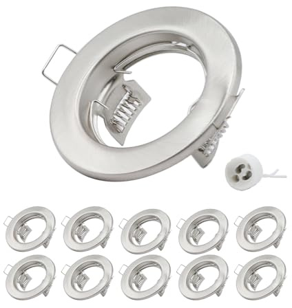 COOINJOY 10x Modern GU10 Downlights for Ceiling, Round Satin Nickel Metal Frame for Recessed Ceiling Lights, External Dimensions: 80mm, Cut-Out Hole Size:60-80 mm