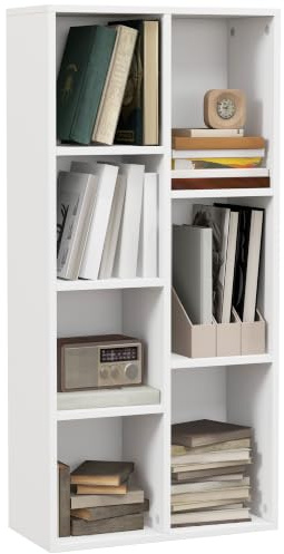 HOMCOM 3 Tier Bookshelf with 7 Open Storage Compartments White | Freestanding Modern Cube Bookcase, Display Storage Unit, for Living Room Bedroom Study