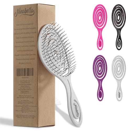 Ninabella Detangling Hair Brush for Women & Men - Does not Pull, Removes Tangles, Brushes for Straight, Curly & Wet Hair - Detangle Brush - Unique Spiral Hairbrush, Light Grey