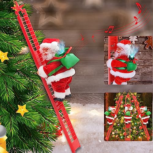 TEWWCEO Scala di Babbo Natale,Santa Claus Climbing Ladder,Santa Climbing Rope Ladder,Scala da Arrampicata per Babbo Natale,Babbo Natale su Scala con Musica,Regali di Natale per Bambini