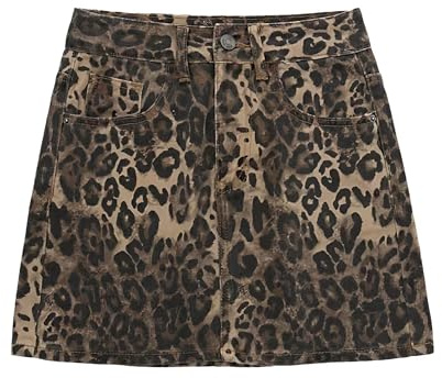 TYSSEDAL Minigonna da Donna in Denim con Stampa Leopardata a Vita Alta Sexy Aderente Corta con Stampa Ghepardo gonne di Jeans per Le Donne, Marrone Leopardato., XL