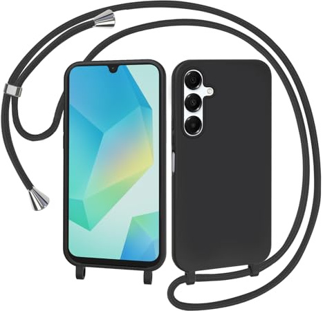 AOMYKE Handyhülle für Samsung Galaxy A16 5G Hülle mit Band, Handyband Samsung Galaxy A16 5G Hülle zum Umhängen Schutzhülle mit Kette Kordel Weich TPU Liquid Silikon Case, Schwarz