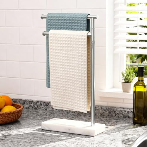 KES Hand Towel Holder Stand for Bathroom, Countertop Towel Stand Swivel with Marble Base, 17.3 2 Arms Hand Towel Holder Freestanding Counter Top 18/8 Stainless Steel Brushed Finish, BTH233A-2