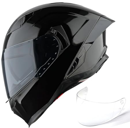 1Storm Motorcycle Full Face Helmet for Adults Men and Women Street Bike Racing Helmet DOT Approved with one Extra Clear Shield: KT828 Glossy Black