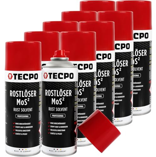 TECPO 10 solventi per ruggine MoS², 400 ml, lubrificante per ruggine – Spray multifunzione con protezione anticorrosione e capacità di scorrimento per composti ossidati e arrugginiti