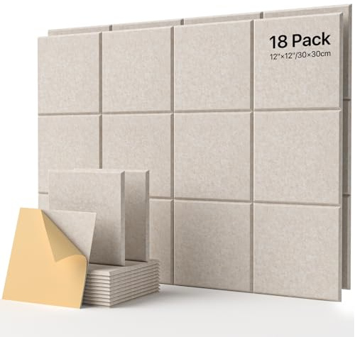 Soundsbay Akustikpaneele Selbstklebend 18 Stück Beige 30x30x0.9cm | Schallabsorber Schallschutz Wand Hoher Dichte Schallschutzplatten, Akustikpanel Schalldämmung, Wandpaneele, Schaumstoffplatte