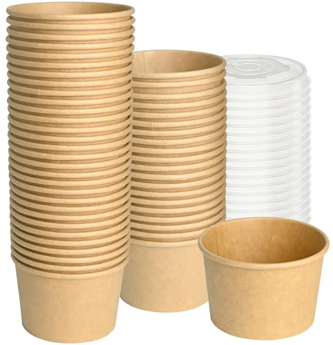 ESSENTIAL Paper Ice Cream Cups with Lids, 50 Pcs 8oz Paper Snack Bowls
