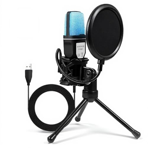 Topiky Gaming USB Mikrofon, Gaming Mikrofon mit RGB Licht, Kabelgebundenes Kondensatormikrofon für PC, Podcast Mikrofon mit Stativständer, für Streaming, Gaming