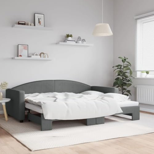 Fasba Tagesbett, Sofabett Ausziehbar, Gästebett Schlafsofa für Schlafzimmer Wohnzimmer, Ausziehbett Sofa Bettsofa, Modernes Design, Dunkelgrau 90x200cm Stoff