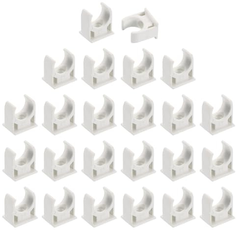 sourcing map 24 abrazaderas de PVC para tubería de agua, hebillas de manguera en forma de U, soporte de tubo de riego para bandejas de TV, tubos de soporte, color blanco