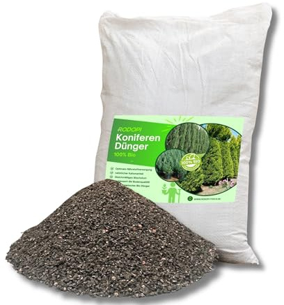 Rodopi Bio-Koniferendünger Granulat – 3 Monate Langzeitwirkung – 100% pflanzlich & vegan – Organischer NPK-Dünger 7-3-8 mit Magnesium & Schwefel 20kg