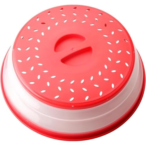 eMKay® Pack 1 Microwave Splatter Cover (Apple Red) Collapsible Silicone Lid with Vents & Handle|BPA-Free Microwave Plate Cover, Food Splash Guard, Strainer & Fruit Basket|Kitchen Gadget (27.0cm/10.5)