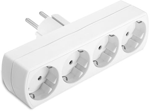 Steckdosenleiste mit 4 horizontalen Steckdosen - Steckdosenadapter mit Mehrfachstecker für die Wand - Mehrfachsteckdose ohne Kabel - Weiß