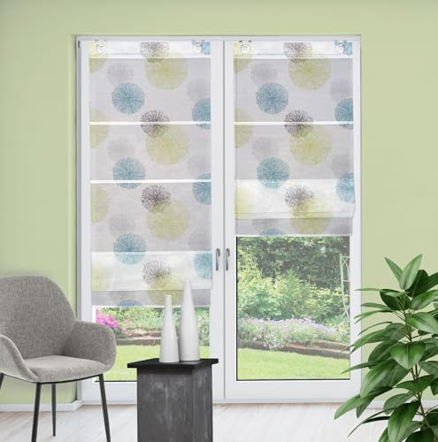 Magnetrollo Rawlins grün inkl. Haken | Raffrollo mit Magnetraffung | Gardine ohne Bohren Montage direkt am Fenster (BxH 70x210cm)