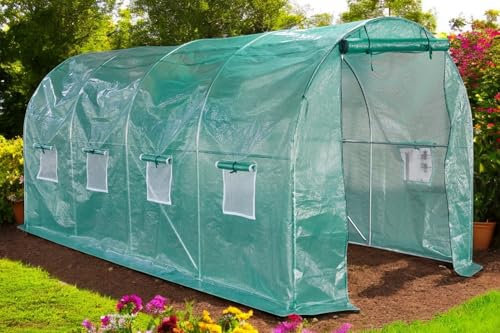 Lendo Online Tunnel Greenhouse 200x450x200cm – Sturdy Greenhouse with UV-resistant PE Film & Galvanized Steel Frame – Greenhouse/Foil Greenhouse for Gardening in Every Season – Green