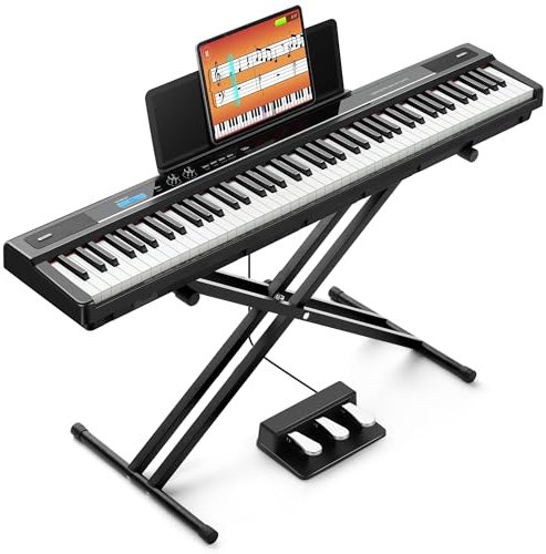 CAHAYA 88 Tasten Digital piano Halbgewichteten– Volle Größe E-Piano für Anfänger mit 129 Töne, 127 Rhythmen, 60 Demos, 4 Metronom-Arten - Doppel-X-Ständer, 3 Pedalen und Notenhalter, Kopfhörerausgang