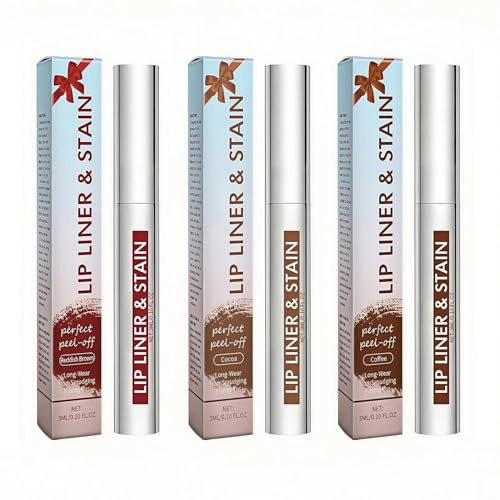 3 Colors Peel Off Lip Stain, Lip Liner Stain Peel Off with Matte Finish, Long Lasting Lip Stains, Non-Stick Cup Lipstick, Plump Lip Makeup for Women