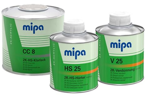 MIPA 1 Liter 2K-HS-Klarlack CC 8 Set - Hochglanz Acryllack mit Härter HS 25 | VOC-konformer Schutzlack für PKW & Nutzfahrzeuge, High-Solid Klarlack inklusive Härter, brillant & leicht polierbar