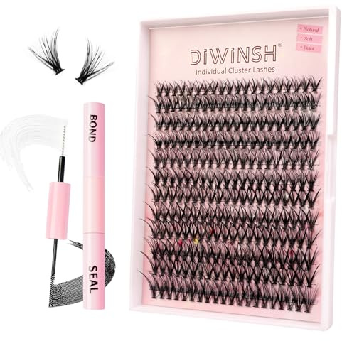 DIWINSH Falska Ögonfransar med Lash Bond and Seal 240 st 9-16 mm Ögonfransförlöngning Cluster Lashes D-Curl Klusterfransar 30D DIY Individuella FransföRläNgningar Volym Lash Kluster för Nybörjare