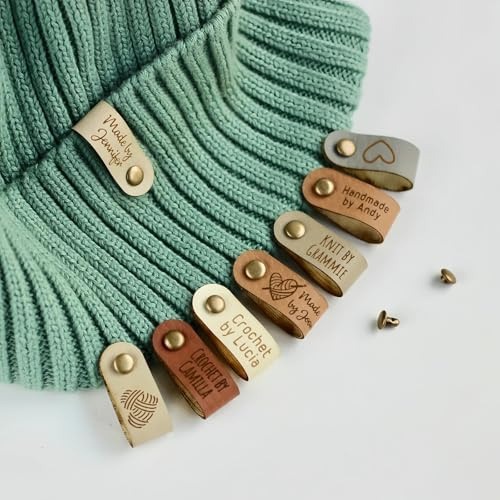 Personalisierte Lederetiketten Für Kleidung, Individuell Gestaltbarer Name Und Logo Mit Nieten, Handgefertigt Für Stricken Und Häkeln, Pflegeetiketten 10–100 Stück