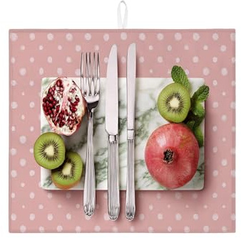 Polka Dot Dish Drying Mats For Kitchen Counter, Vintage Peach Absorbent Dish Drainer Rack Mat, Summer Microfiber Drying Pad For Kitchen Counter Coffee Bar Protector 16x18 Inch