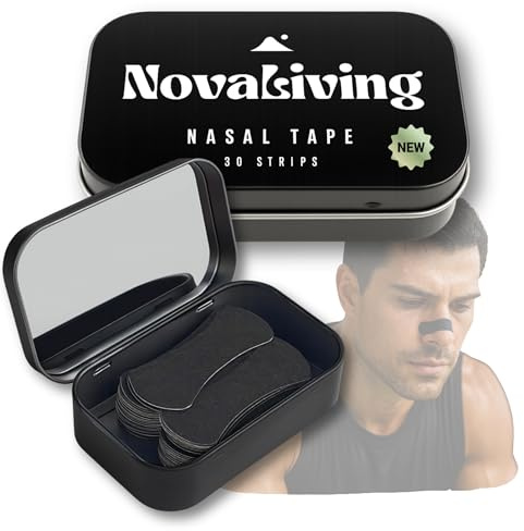 Tiras Nasales PREMIUM 30 ud - Mejora Respiración + Ronquidos - Estuche con Espejo - Dormir Mejor - Tiras Nasales Deportivas + Antironquidos - 30 unidades Nasal Strips NovaLiving