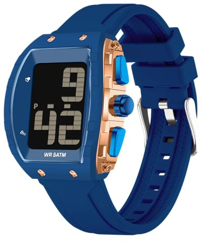 Montre numérique pour hommes âgés, grand cadran pour personnes âgées, montre parlante facile à lire, montre bracelet étanche pour le sport en plein air, Bleu doré rose