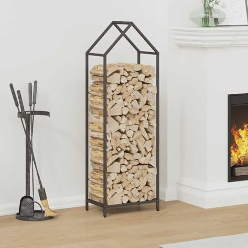 Holzstapelhilfe Holzunterstand, Brennholzregal Schwarz 40x25x120 cm Kaltgewalzter Stahl für Terrasse, Grillplatz im Freien, Lagerfeuer