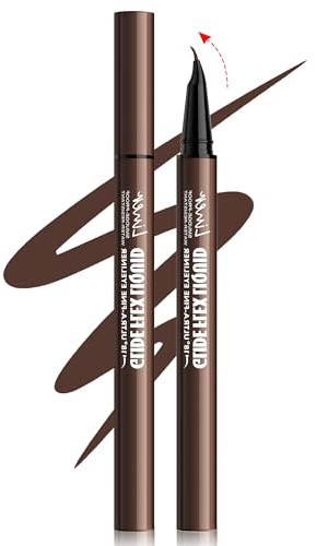 Erinde Braun Eyeliner, mit 18° Gebogener Präzisionsspitze, Wasserfest & Wischfest Eye Liner, Hochpigmentiert, Schnelltrocknend und Langanhaltend, Geschmeidige Linien, Anfängerfreundlich, Vegane