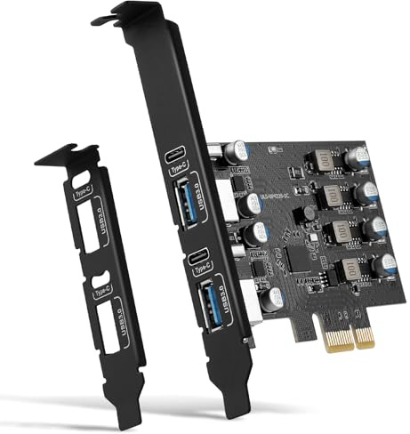 YEELIYA PCIe USB 3.0 Karte Intern 5Gbps mit Low Profile Support Windows 11 | Linux, USB 3.2/3.1 Gen1, 2 USB-A + 2 USB-C, PCI Express Erweiterungskarte, PCI E x1/x4/x8/x16, Plug und Play
