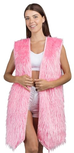 Chaks - Chaleco largo de piel sintética para mujer, sin mangas | Complemento mullido para festivales, carnaval, discotecas y fiestas temáticas; chaleco largo con corte abierto
