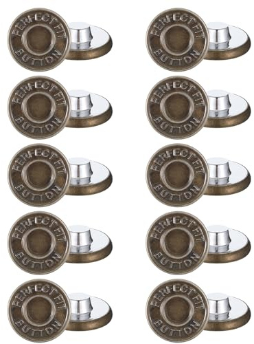 20PCS 17mm Jeans Button Replacement, No-Sew Metal Buttons for Loose Jeans, Adjustable Pants Button Repair Kit, Brown Small Sewing Buttons Extender