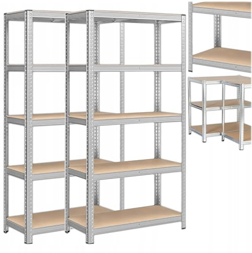KRUMAD Schwerlastregal 180x90x40 cm, 2er Set, 5 MDF Böden, 875 kg Tragkraft, Regal Metall für Garage, Keller, Werkstatt, Lagerregal ohne Schrauben, Höhenverstellbar, Stabiles Regalsystem