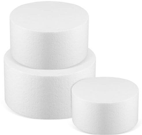 SOLUSTRE Modelli per Torte in Polistirolo 3 Pezzi Tre Dimensioni (100mm, 150mm, 200mm), Base Rotonda per Torta Finta, Manichini Leggeri per Decorazione Dolci e Uso Artigianale, Adatti