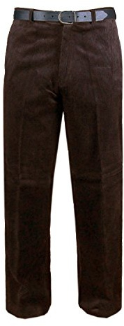 Stylo Online Mens Cord Trousers Corduroy Cotton Formal Casual Business Office Work Home Belted Smart Classic Straight Leg Flat Front Pants, Brown, 29 inches
