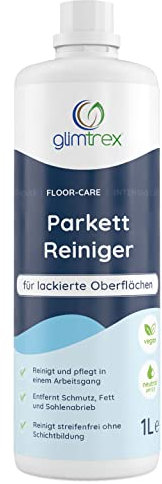 glimtrex Floor-Care Parkettreiniger lackiert (1,0l) - mit 2-in-1 Funktion - reinigt & pflegt lackierte Holzböden und -oberflächen in einem Arbeitsgang - Parkettreiniger & Parkett Fleckenentferner