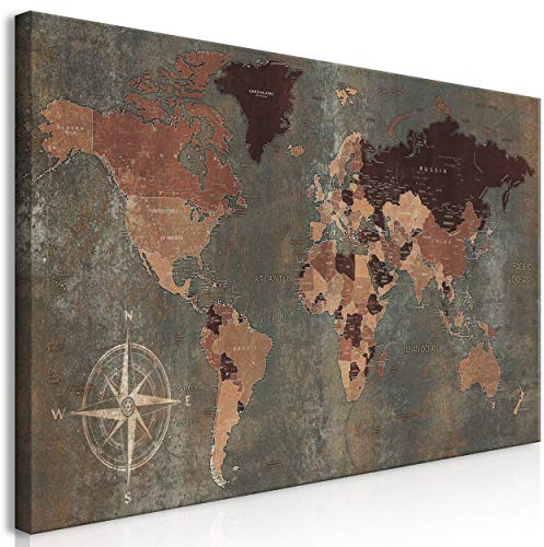 decomonkey Mega XXXL Bilder Weltkarte, 170x85 cm, 1 Teilig, Welt, braun | Wandbild, Leinwand, Selbstmontage DIY, Einteiliger XXL Kunstdruck, zum Aufhängen, Kontinente