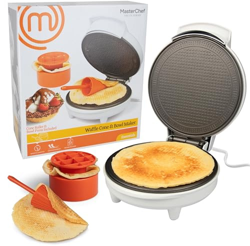 MasterChef Waffle Cone and Bowl Maker- Includes Shaper Roller and Bowl Press- Homemade Ice Cream Cone Treat Baking, Cookie Iron Machine, Electric Kitchen Appliance for DIY Fun Summer Sundae Parties