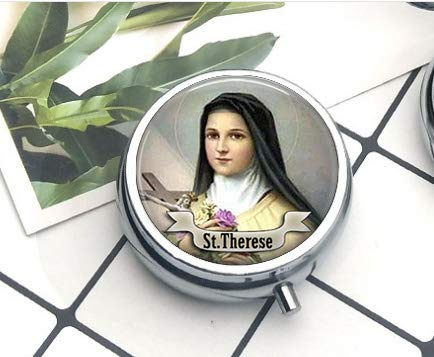 Collier avec cabochon en Verre St Thesse - Médaille Religieuse - Saint Thérèse - Bijoux pour Les Fans de la boîte à Pilule/pilulier