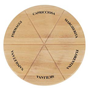 Vintage Marque Round Wooden Pizza Board with Six Sections, 32cm - Rustic Brown Serving Platter for Pizza, Snacks, and Appetizers