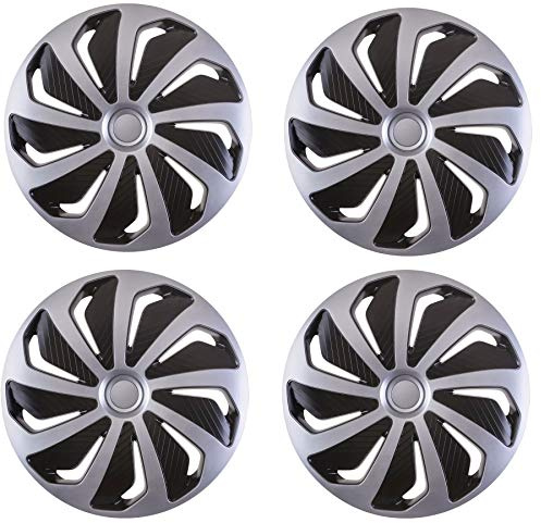 UKB4C 4x Wheel Trims Hub Caps 15 Covers fits Peugeot 106 107 108 206 207 208 Black & Silver Alloy Look