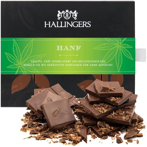 Hallingers Genuss Manufaktur Schokolade Geschenk - Tafel handgeschöpften Edelkakaos ohne Alkohol edler Karton Hanf Vollmilch Hanf, Geschenkidee für Frauen Männer