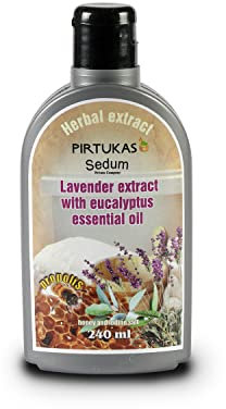 Sedum Natural Herbal Extract for Sauna, Massage, Broom Soaking - Sauna Infusion with Lavender Extract with Eucalyptus Essential Oil, Honey, Propolis and Iodine Salt - 240ml