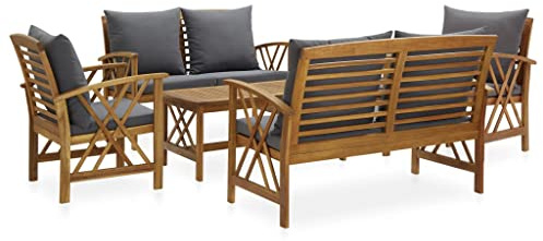 vidaXL Akazienholz Massiv Gartenmöbel 5-TLG. mit Auflagen Gartenstuhl Lounge Gartenset Sitzmöbel Sitzgruppe Gartengarnitur Tisch Stuhl Gartenbank Beistelltisch