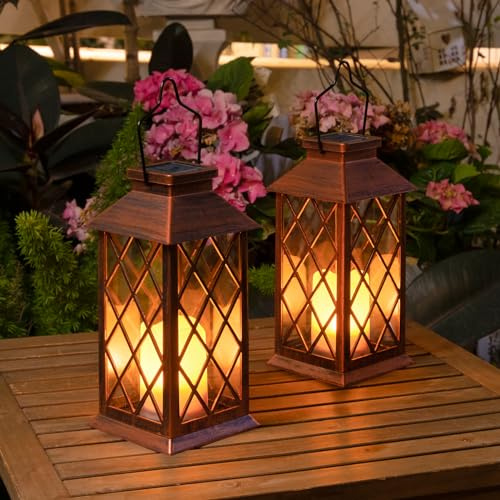 2Pack 10 Solar Outdoor Lanterns Waterproof Garden Gifts Women, Halloween Flickering Flameless Candle Mission Lights for Patio, Outdoor, Party, Yard, Lawn, Mothers' Day Gifts for Mom (Antique Copper)