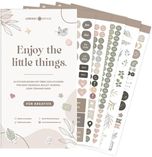 Lebenskompass Sticker Set - 10 Aufkleber Bogen mit über 100 Sticker für dein Bullet Journal, Tagebuch oder Kalender - Das Bullet Journal Zubehör Set